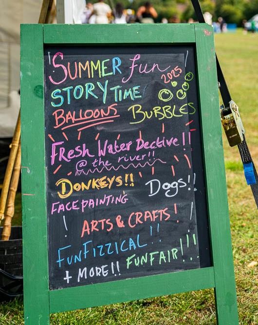 Chalkboard listing the Summer Fun 2025 activities